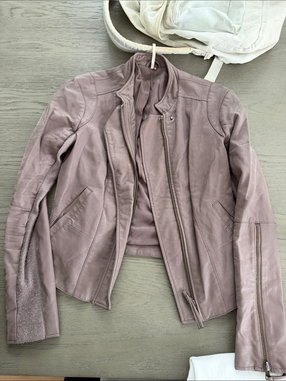 Free People Dusty Mauve Leather Moto Jacket